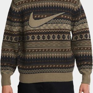Nike Life Men's Fair Isle Swoosh Sweater in Light Orewood Brown Small NWT